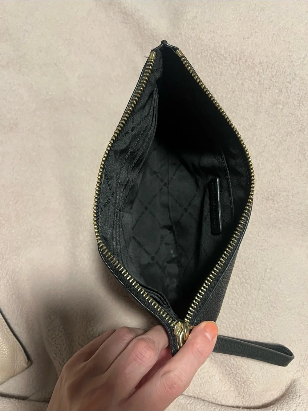 Michael Kors Black Pebble Leather Wristlet Clutch with Gold Hardware